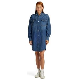 G-STAR RAW Casual denim jurk met trekkoord casual jurk dames, Blauw (Faded Noosa Blue D24353-d252-g310)