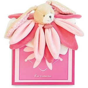 Doudou et Compagnie - Knuffeldier Konijn plat - knuffeldier vierkant bloemblad - 28 cm - roze - cadeau-idee voor geboorte baby meisje - knuffeldier met geschenkdoos - garantie verloren knuffeldier -