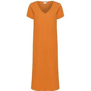 Cream Cream Damesjurk, midi-jurk, korte mouwen, V-hals, losse pasvorm, casual jurk voor dames, Exotisch oranje