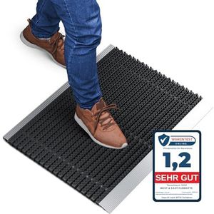Aluminium entreemat met zwarte borstels, vuilmat 50 x 80 cm, buitenmat, aluminium deurmat voor buiten, deurmat voor buiten, voetschrapers voor de ingang van het huis