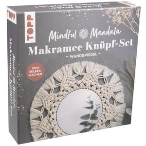 Mindful Mandala - Makramee-knoopset: wandspiegel. Met handleiding en materiaal om zelf te knopenen: geschenkdoos (21 x 21 x 5 cm), omlijning, 80 m make-upgaren (90% katoen, 10% polyester),