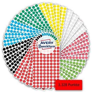 AVERY Zweckform Set van 3.328 zelfklevende punten voor kalender, planner en knutselwerk, mat papier, Ø 8 mm, 416 kleefpunten per kleur, 8 kleuren