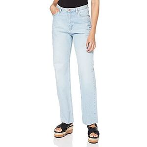 NA-KD Straight Jeans voor dames, met hoge tailleband en grove zoom, Lichtblauw
