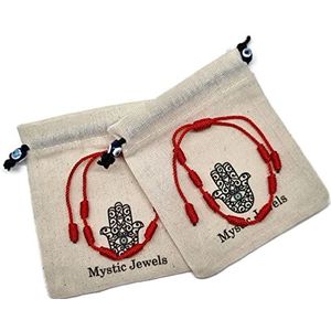 MYSTIC JEWELS By Dalia Kabbalah Armband met 7 knopen van rode draad, uniseks, verstelbaar, bescherming tegen boze ogen, veel geluk, goede luck, Leer Kunstleer