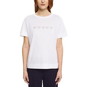 ESPRIT Collection T-Shirt Imprimé à Hauteur de Poitrine, Blanc., XS