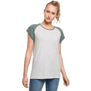 Urban Classics Dames Basic T-shirt met contrasterende sterktes, contrast raglan, verkrijgbaar in meer dan 10 kleuren, XS tot 5XL, Lichtgrijs/Paleleaf