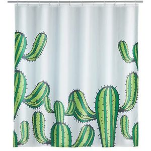 WENKO Cactus Douchegordijn, wasbaar, waterafstotend, met 12 ringen, voor douchegordijn, polyester, 180 x 200 cm