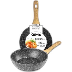 IPEA Pan met antiaanbaklaag voor pasta en frituren - inductie en gasfornuis - 22 cm - aluminium anti-aanbakpan met houten handvat sla deeg over, groenten bakken, risotto
