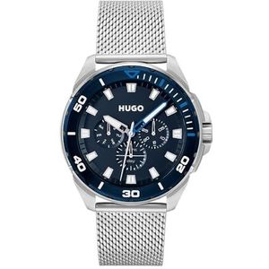 HUGO Multifunctioneel analoog kwartshorloge voor heren, collectie #FRESH, met leren of roestvrijstalen armband, zilver., Jurk