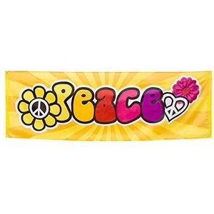 Boland 44503 Peace Banner, afmeting 74 x 220 cm, vrede, bloem, flower power, meerkleurig, polyester, banner, decoratie, themafeest, decoratie om op te hangen
