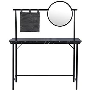 FurnitureR Rechthoekige tafeltafel, metalen frame, afneembare ronde spiegel en moderne en elegante opbergtas, zwart