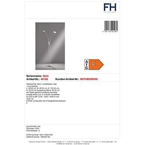 Fischer & Honsel Dent 40108 Vloerlamp, 2 leds, 6 W, mat, nikkel, 3 standen, CCT, traploos dimbaar, flexibele arm, 25 x 25 x 150 cm (l x b x h), 1600 lm, 2700 K, 3350 K, 4000 K