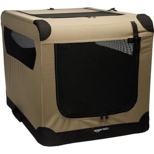 Amazon Basics Transportbox voor honden, opvouwbaar, zacht, 2-deurs maat M (53 x 53 x 76 cm), Fauve