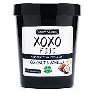 XOXO Body scrub voor ingegroeide haren, anti-cellulitis-reiniger, verrijkt met sheaboter, veganistisch geen SLS NO parabenen, voor alle huidtypes, 1 x 250 g (kokosnoot en vanille)