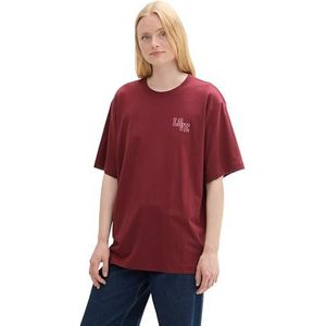 TOM TAILOR Denim T-shirt basique surdimensionné pour femme avec imprimé dans le dos, 35736 - Deep Wine Red, M