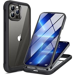 Miracase Compatibel met iPhone 13 Pro Max Case 6.7 inch, [Glass Screen Protector] Full Body Rubber Bumper Case Cover (zwart)
