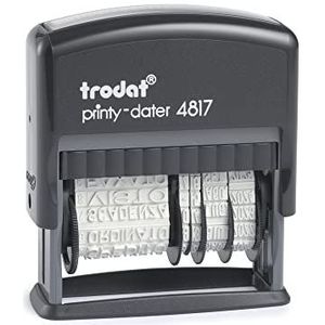 Trodat Printy 4817 Zelfkleurende stempel, datum, formaat GG, maand (3 letters) en AAAA, polyomom met 12 Italiaanse teksten, zwarte cartridge, grootte 50 x 5 mm