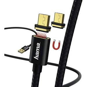 Hama Oplaad-/datakabel ""Magnetic"" (USB-A naar micro-USB-C-kabel, compatibel met Samsung, Huawei, LG, Sony, Xiaomi, Wiko, hoge sterkte, 1 m lang) zwart