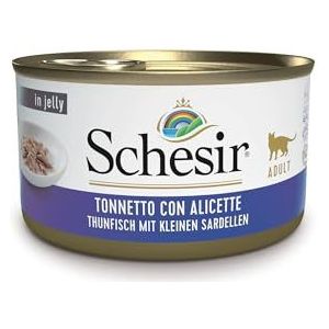 Schesir, Nat voer voor volwassen katten met toon met Alicette, in zachte gelei, in totaal 2 kg (24 blikjes in één dosis van 85 G)