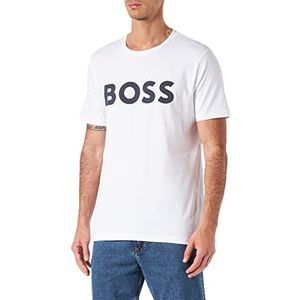 BOSS Heren Thinking 1 T-shirt van katoenen jersey met rubberen logo, wit 100, S