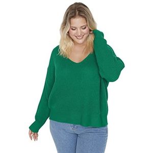 Trendyol Trui effen V-hals oversized trainingspak dames groen XXL, Groen