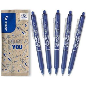 PILOT - set van 5 Frixion Ball Clicker, intrekbare/uitgumbare pen met hittegevoelige inkt, navulbaar en ergonomisch balpen, blauw, medium punt