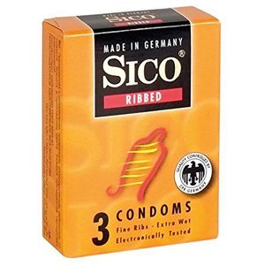 SICO Ribbed condooms - met fijne groeven voor verhoogde stimulatie van de partner - natuurlijk rubberlatex - afzonderlijk verpakt in een doos - 3 stuks - Made in Germany