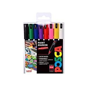 Posca 153544841 verfmarker met inkt op waterbasis en gekalibreerde extrafine naaldpunt, 0,7 mm, 8 stuks