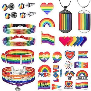 LOLIAS Pride-accessoires voor dames en heren, gay pride lgbtq armband, trotse maand accessoires, gay pride sieraden, regenboog oorbellen, homo biseksueel paar stickers,, Leer Stof Leder Stof Leer