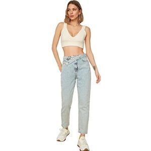 Trendyol Blue Asymmetric Close High Waist Mom vrouwen Jeans, Blauw