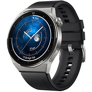 HUAWEI WATCH GT 3 Pro 46 mm smartwatch, titanium behuizing, saffier wijzerplaat, vrijduikmodus, duurzame batterijduur, draadloos snel opladen, hartslag en SpO2, Bluetooth-oproepen, Zwart