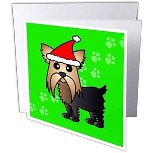 3dRose gc_10864_2 wenskaarten Yorkshire Terrier met kerstmanhoed, 15 x 15 cm, 12 stuks
