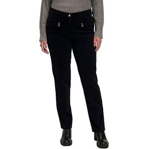 Ulla Popken Mony corduroy broek, gedeeltelijk elastische taille, damesbroek, zwart.