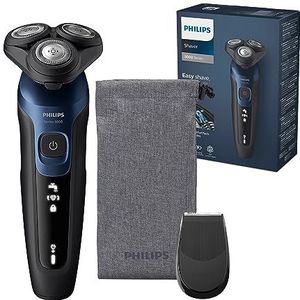 Philips Series 5000 scheerapparaat voor heren, elektrisch scheerapparaat, nat en droog, metallic blauw, met precisietrimmer en zachte reistas, model S5465/18