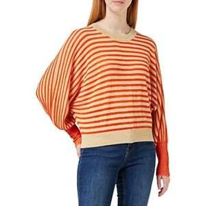 Peppercorn Mathilda Baloon Sleeve Curve Pullover met mouwen voor dames, 6722s Intense Orange Stripe