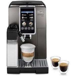 De'Longhi Dinamica Plus ECAM380.95.TB volautomatische koffiemachine met LatteCrema melksysteem, cappuccino One Touch, met 24 recepten, 3,5 inch TFT-kleurendisplay, 1450 W, titanium/zwart