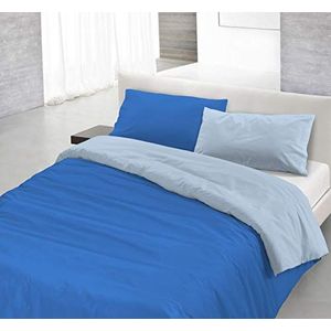 Italian Bed Linen Beddengoedset met dekbedovertrek en kussensloop, dubbelzijdig, effen, 100% katoen, koningsblauw/lichtblauw, klein tweepersoonsbed