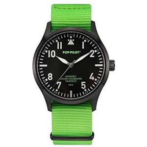 Pop-Pilot - P4260362631052 - uniseks polshorloge - kwarts - analoog - armband van groen nylon