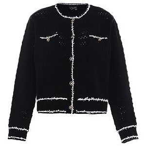 caspio Vintage damesvest met contrasterende knopen, acryl, maat M/L, sweatshirt, zwart, wit, wol, M, zwart wit wol, M, Zwarte witte wol