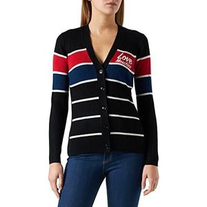 Love Moschino Embroidery On The Chest Women's Jacket White Sky Grey Black Stripes, 42, White Sky Grey Black Stripes