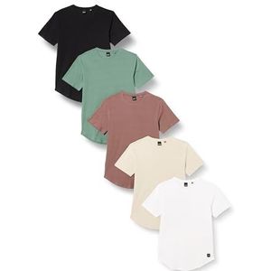 ONLY & SONS Onsmatt Longy Ss Tee T-shirt voor heren, 5 stuks, Wit pakket: 1 x wit, 1 x zwart, 1 x pepercorn1silverlining1darkforest