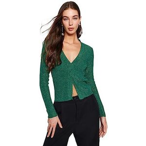 Trendyol Basic gebreide trui met V-hals normale pasvorm voor dames (1 stuk), Emerald