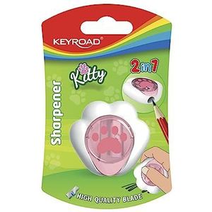 KEYROAD KITTY CAT puntenslijper met container/1 stuk/multifunctioneel/kunststof/stalen messen/potloden en kleurpotloden/blister - gemengde kleuren