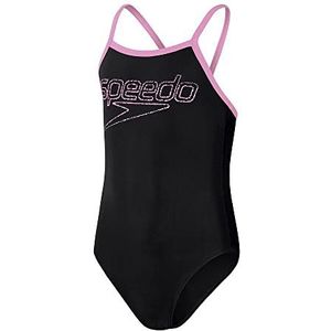 Speedo Eendelig badpak met Thinstrap Muscleback logo voor meisjes, zwart/taffy roze