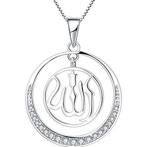 YL Allah Halsketting met hanger Allah 925 zilver en zirkonia voor dames, 925 sterling zilver, 925 sterling zilver