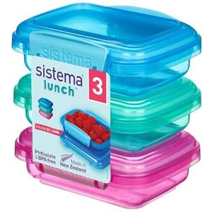 Sistema lunch, voedsel opslag containers, 200 ml, kleine snackpotten, BPA-vrij kunststof, diverse kleuren, 3 stuks