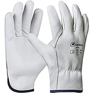 Gebol Driver Werkhandschoenen van zeer sterk leer, leren handschoenen voor heren, maat XL (maat 10), wit, 1 paar