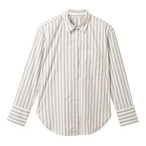 TOM TAILOR Dames 1034784 blouse met borstzak, 32470 - Gebroken witte grijze verticale strepen