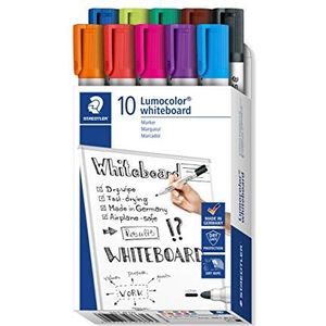 Staedtler Lumocolor 351 B10 Marker voor whiteboard, verschillende kleuren, Ogive-punt, Blauw, 10 stuks