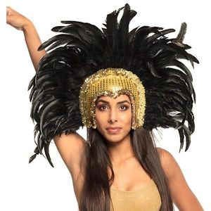 Boland 00402 - haaraccessoire danseres go-go goud met zwarte veren - uitgebreide hoofdaccessoire - danseres - carnavalskostuum - themafeest